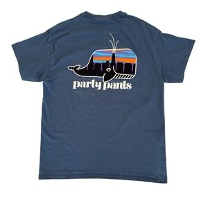 Party Pants Medium Blue Whale Short Sleeve‎ Cotton Men's Graphic T-Shirt
